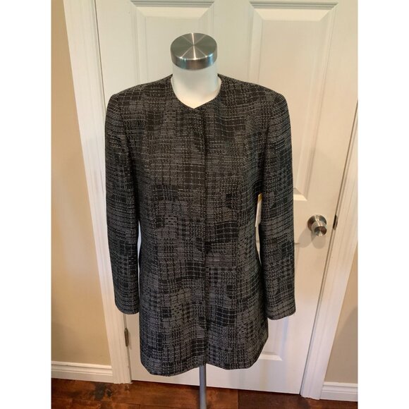 Akris Navy Black & White Striped Button-Up Jacket, Size 10 (US), 42 (FR)